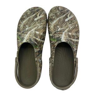 CROCS ~ Men's Real Tree Classic Camo Slip-ons Size 13 Strap Green Grey Brown EUC